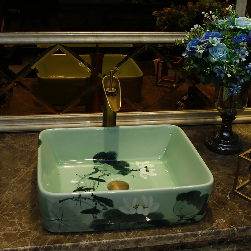 

Ceramic table basin wash basin square retro art basin bathroom bathroom washbasin antique small size