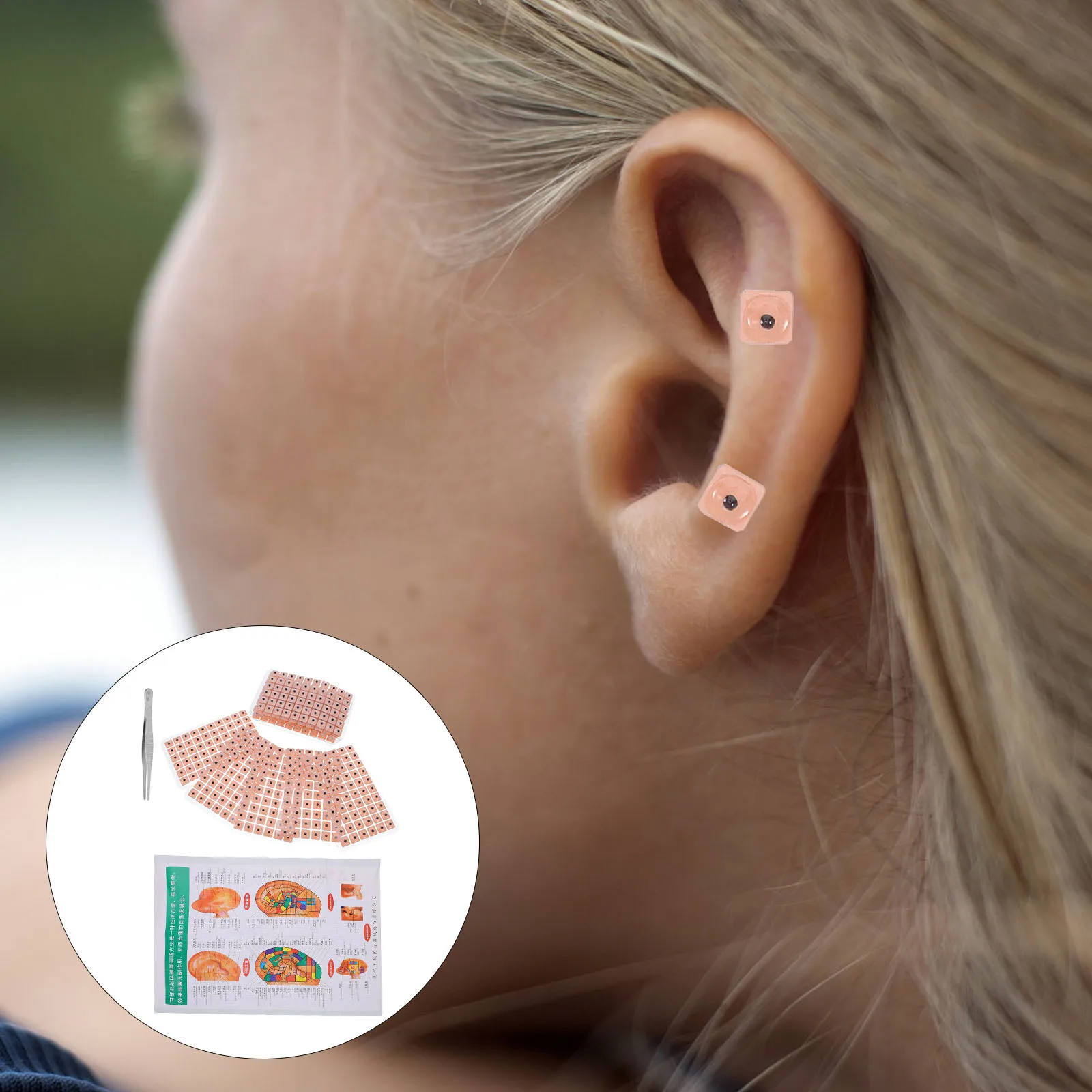 

1 комплект, 1 комплект, пластыри для акупрессуры ушей с пинцетом, диаграмма ушных точек, одноразовые наклейки для акупунктурных точек для снятия стресса, сна