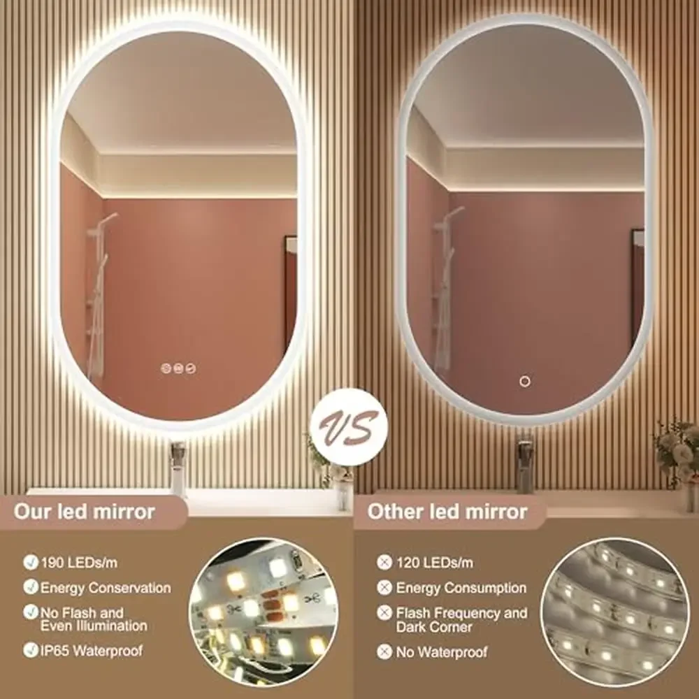 LED Bluetooth Speaker Bathroom Mirror Anti-Fog 3 Color Temperature Dimmable IP65 Wall Mount Mirror