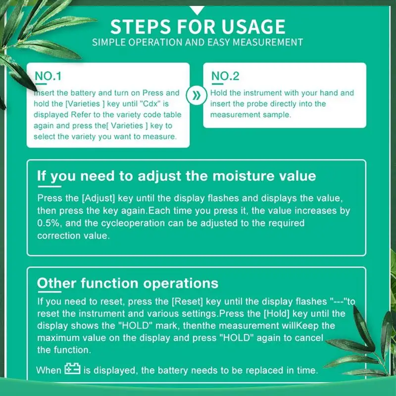 (NEW) Portable Hay Moisture Meter For Cereal Straw, Bran, Leymus Chinensis, Emperor Bamboo Grass Fibre Content Testing Tool