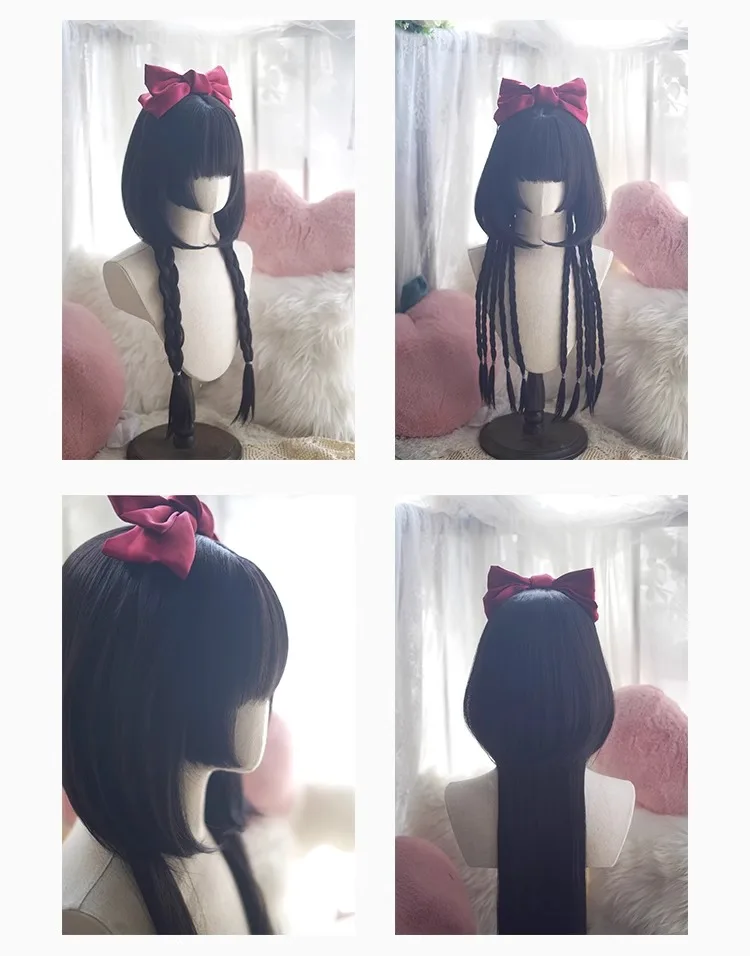 Y2K Lolita Pruik Vrouwelijke Blauw en Wit Hoogtepunten Cosplay Pruik Hittebestendige Synthetische Kwallen Hoofd Pruiken