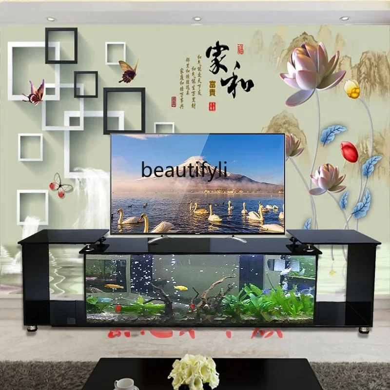 TV Cabinet Fish Tank Background Ecological Fish Tank Wall Super White Large Integrated Glass Fish Globe Tea Table