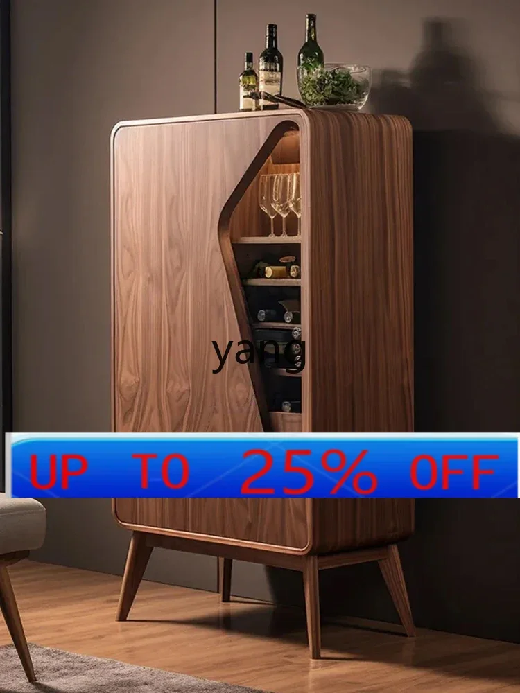 

LMMMinimalist Solid Wood Wine Cabinet Walnut Color Single Door Glass Living Room Storage Organizer