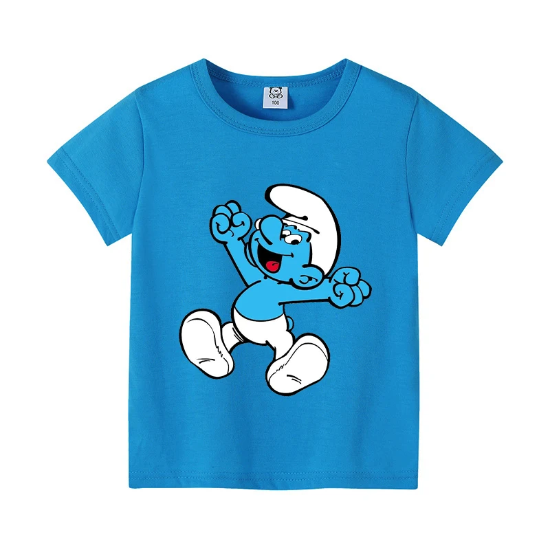 Anime Smurfs Kids Girl T-shirt Movie Cartoon Print Childern Tees Cotton Cute Tee Shirt Short Sleeve Clothing Cute Birthday Gifts