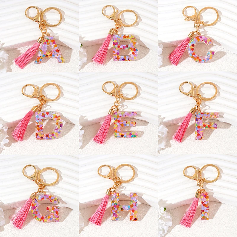 Fashion Resin Letter Keychain A-Z 26 Initials Butterfly Tassel Pendant Key Ring Exquisite Backpack Decoration Accessories Gifts