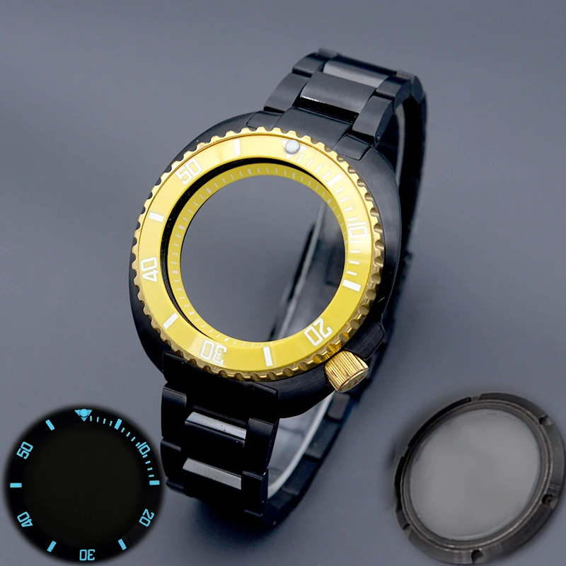 

Чехол для дайвинга с черным черепаховым ушком и браслетом, подходит для Японии NH34 NH35 NH36A 7S 4R, дизайн механизма SKX6105 6309, корпус для часов