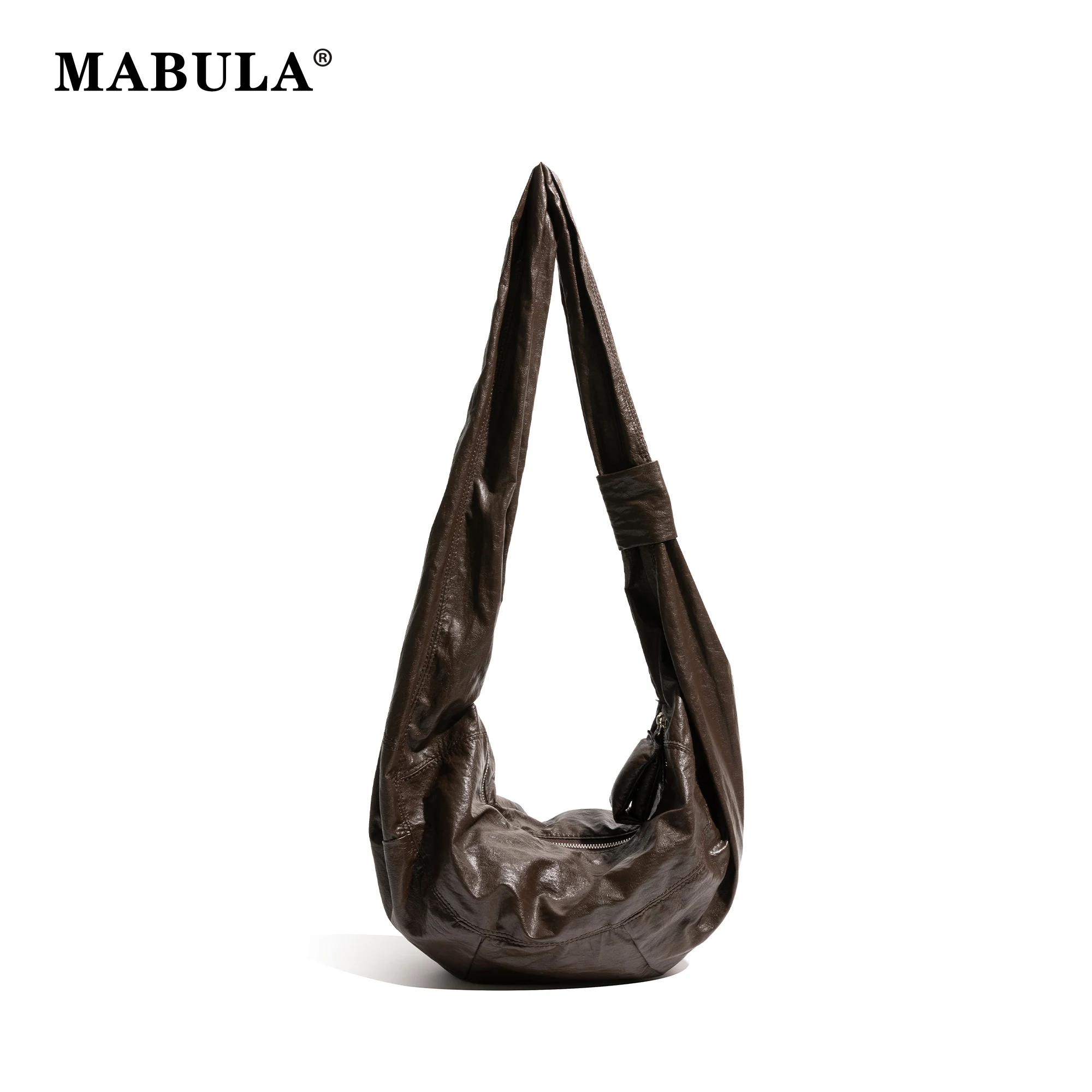 MABULA Women PU Leather Pleated Dumpling Hobo Bag Solid Color Shoulder Phone Bag Simple Casual Crossbody Shopping Bag For Ladies