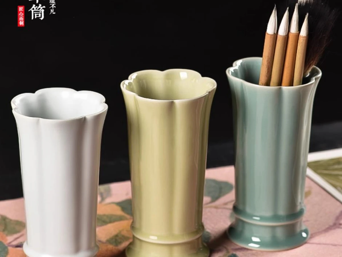 1pc-chinese-longquan-celadon-petal-shaped-pen-holder-the-ink-brush-calligraphy-tools