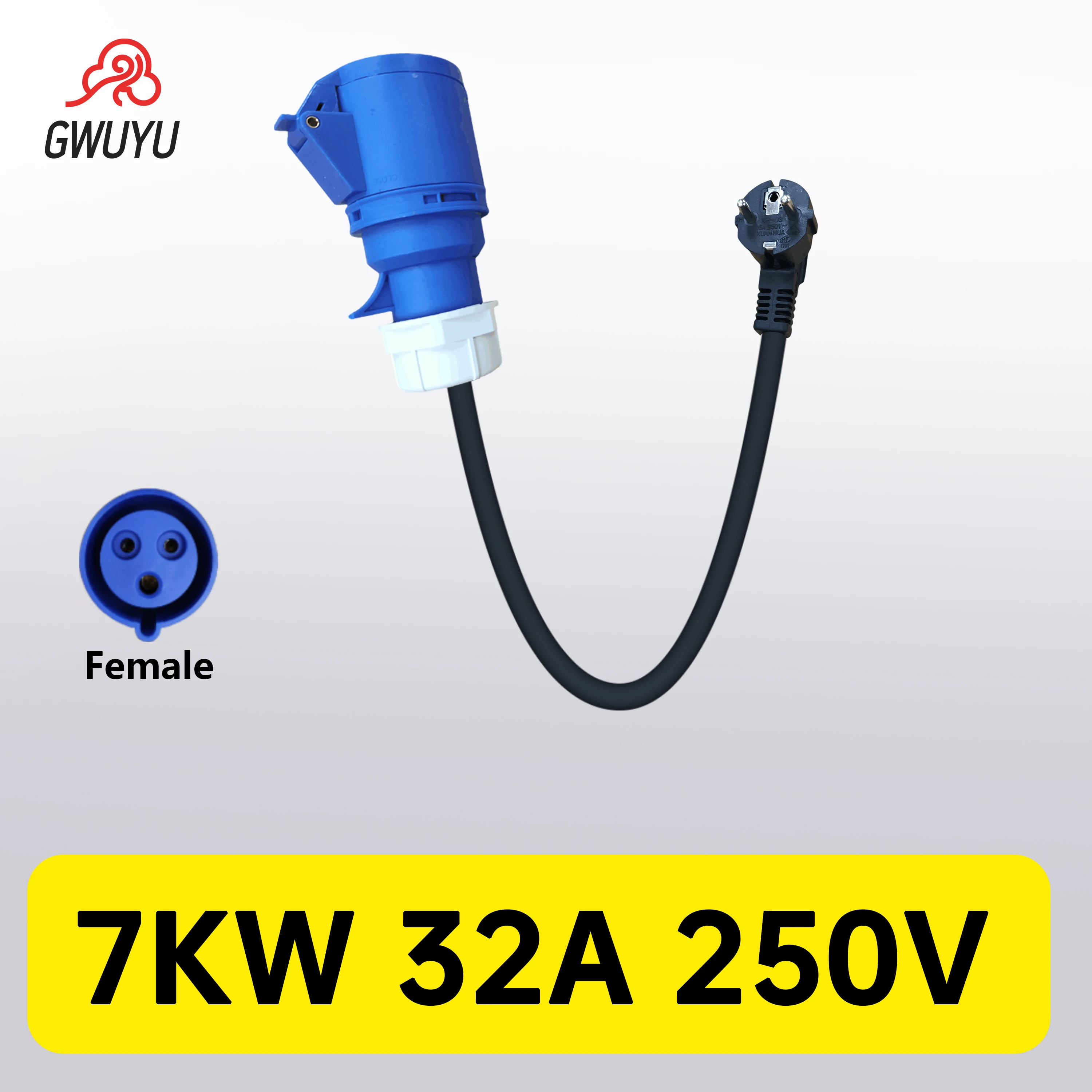 Type2 Electric Vehicle Adapter for Portable Charger 250V 32A 7KW Blue CEE Socket Female Plug Connected to 16A 3.5KW Male