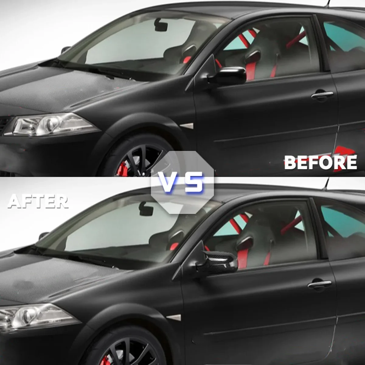 For Renault Megane 2 MK2 2002-2009 – ABS Rearview Side Mirror Cover Cap, Exterior Door Housing Trim Adhesive Sticker