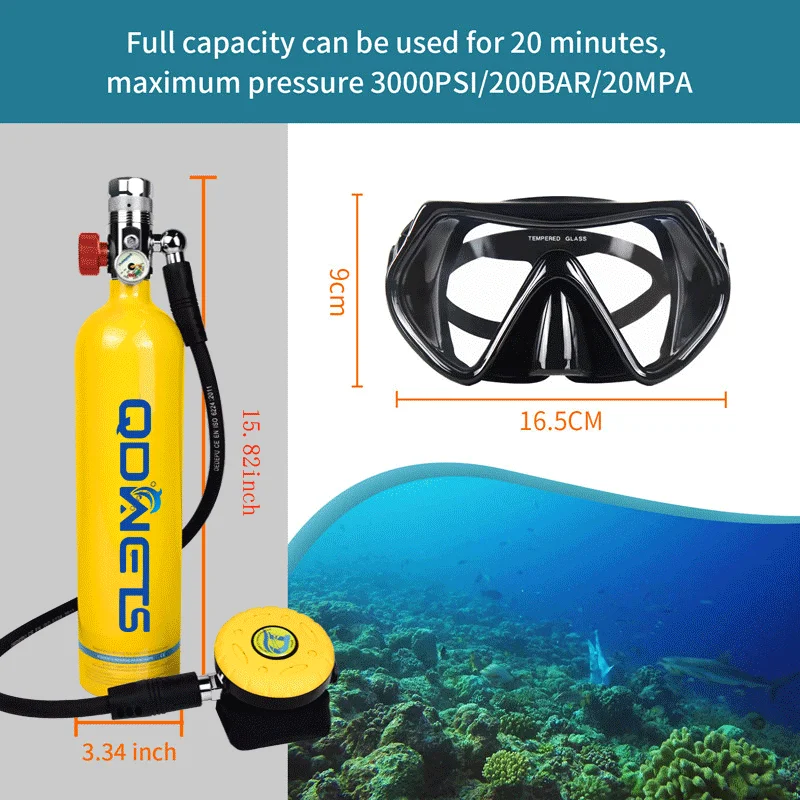 1L Diving Tank Equipment,Mini Scuba Cylinder High Pressure Air Pump with 15-20 Minutes Scuba Tank Refill Adapter for Unde