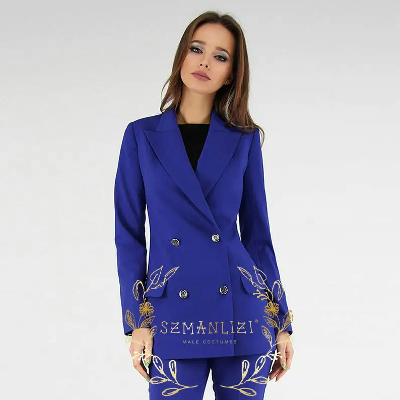 

Royal Blue Double Breasted Suit for Women Formal Blazer Pants 2 Piece Business Office Workwear Slim Fit Lady Outfit Tuxedo