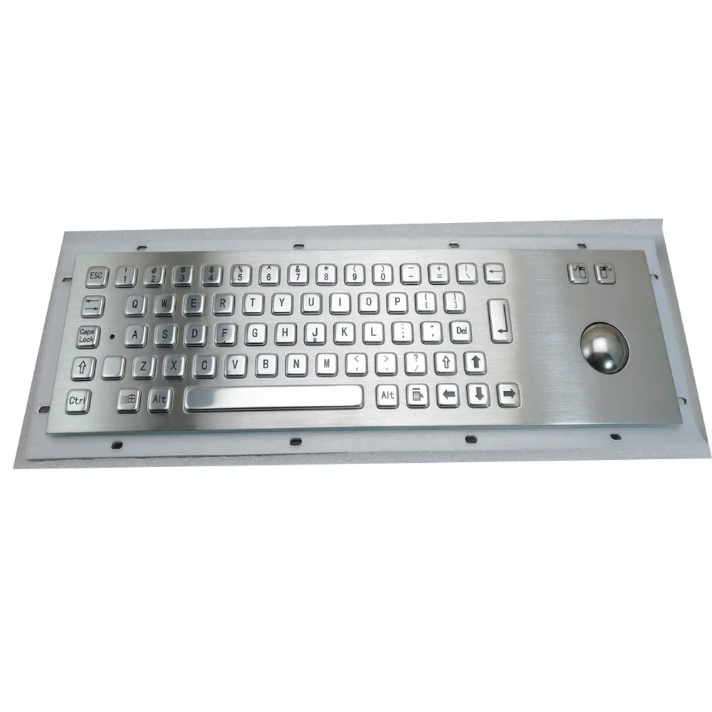 waterproof 65 keys mounted Industrial metal mechanical kiosk keyboard with  trackball or touchpad