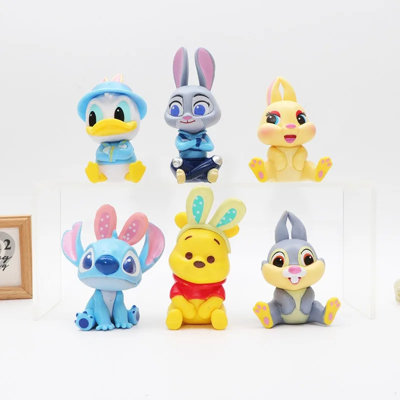 

6pcs Disney Stitch Toys Anime Figures Winnie The Pooh Donald Duck Zootopia Judy Cartoon Action Figure Model Ornaments Toys Gifts