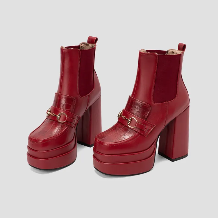Women\'s Mid-Heels In Autumn and Winter 2022 New Ladies Leather With Fluff Thick heel Boots