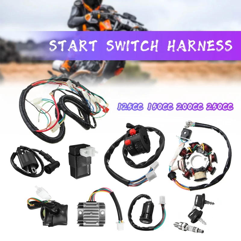 1Set Car Swich Start Harness ATV 2 plug CDI Assembly Kit For 125 150 200 250CC Push Rod Engine Vehicle Accessories