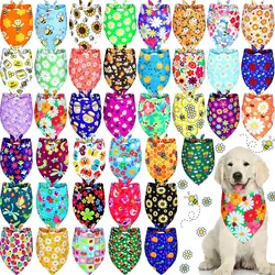 50Pack Flower Floral Dog Bandanas Spring Bee Polyester Triangle Dog Scarf  with Flower Patterns for Small Medium Large Dog Pet