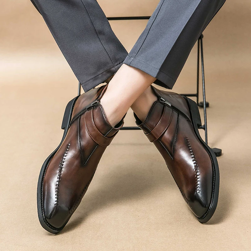 

Business Men Chelsea Boots Dark Brown Side Zipper High-top Casual Comfortable Fashionable Ankle Boots Size 38-46 Men Boots