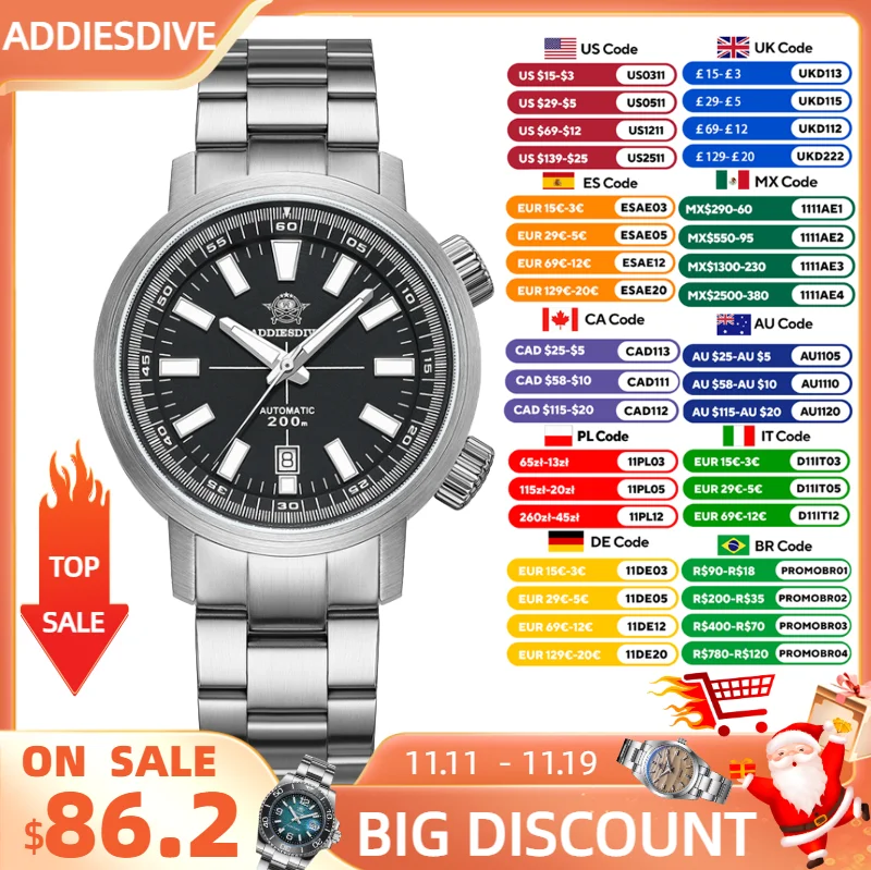 

ADDIESDIVE 42mm New Men Watch Diving 200m Waterproof Sapphire Super Luminous 8215 Automatic Mechanical Watch Stainless Steel