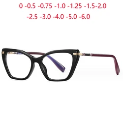 Blue Light Blocking Cat Eye Nearsighted Glasses For Women Spring Hinge TR90 Prescription Spectacles Diopter 0 -0.5 -0.75 To -6.0