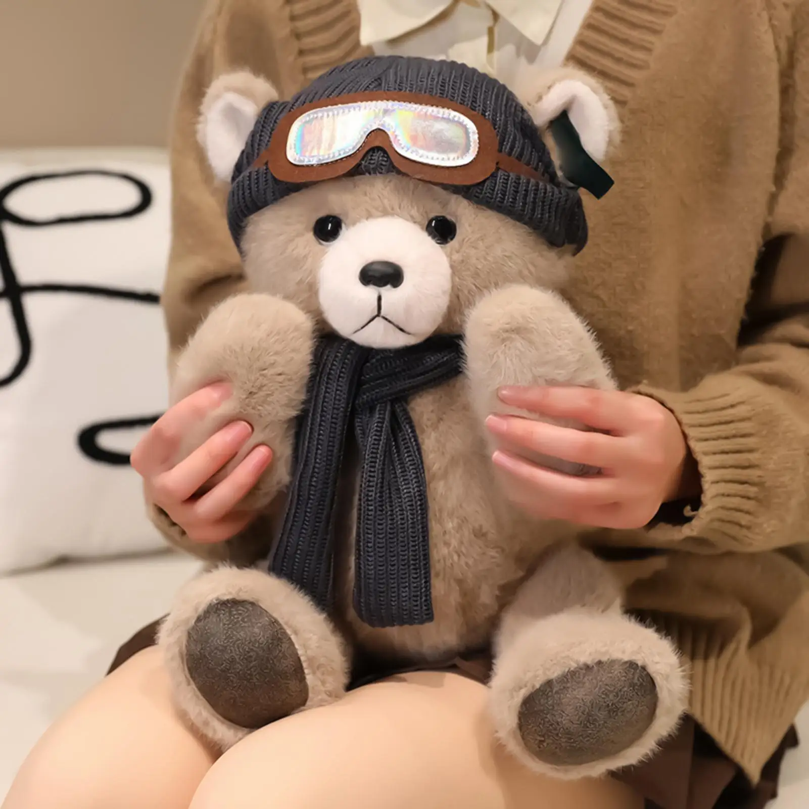 

Медведь, чучело со шляпой и шарфом, плюшевая игрушка, кукла, зимняя тема, домашний декор для детской спальни, детский подарок на день рождения, Новый год