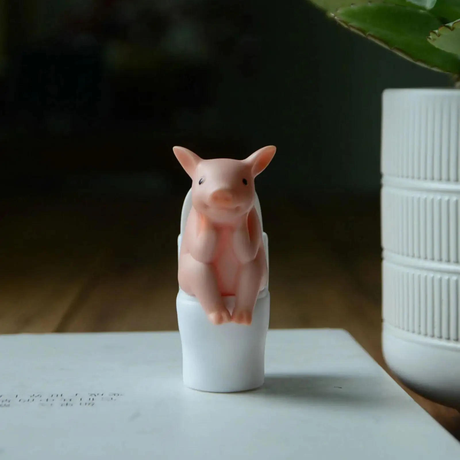 Funny Pig Sitting on Toilet Figurine Creative Miniature Animal Sculpture Desktop Ornament Home Decor Novelty Gift for Teens Kids