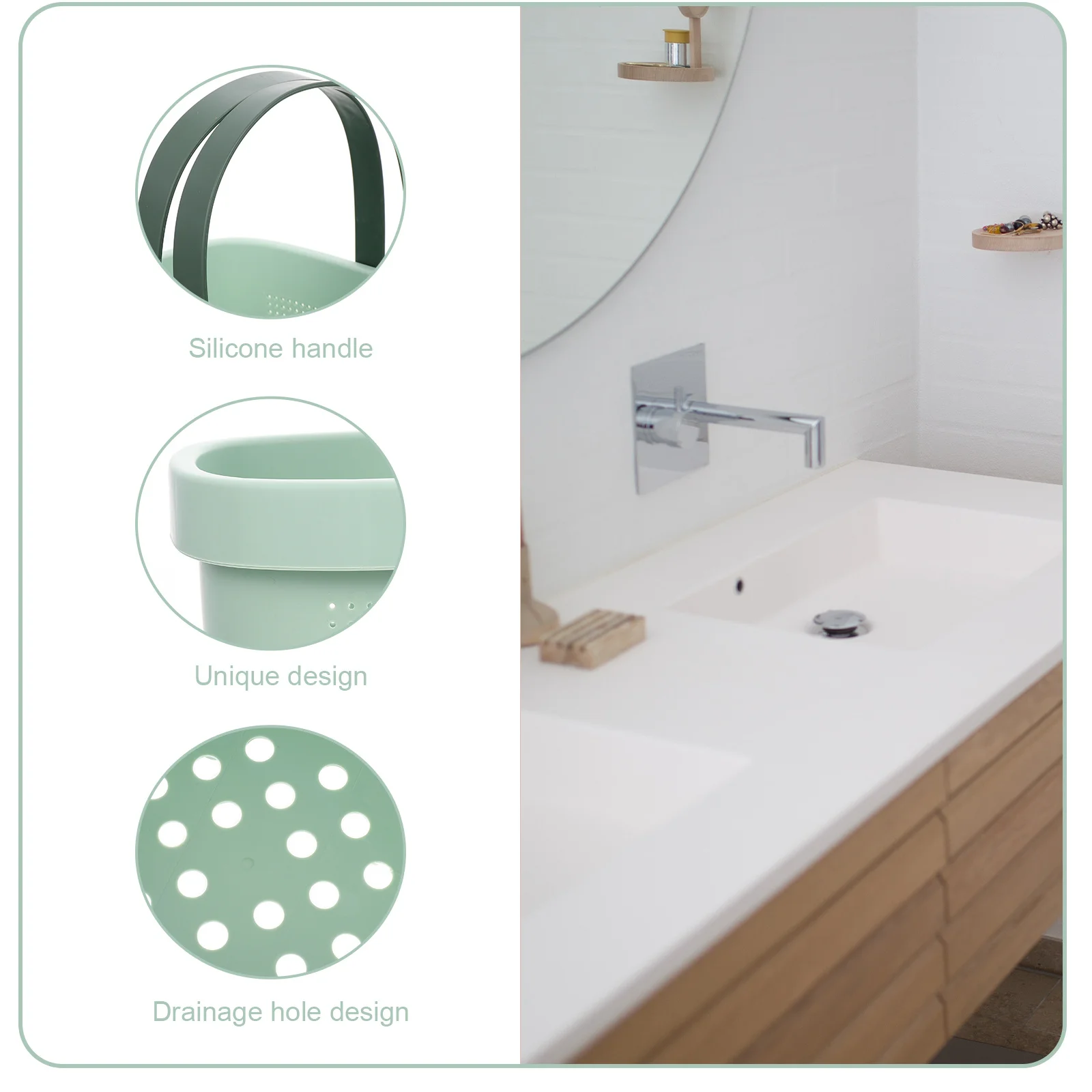 

Large Portable Silicone Handle Washroom Basket Hollow Design Drainer Bathroom Organizer for Toiletries Storage