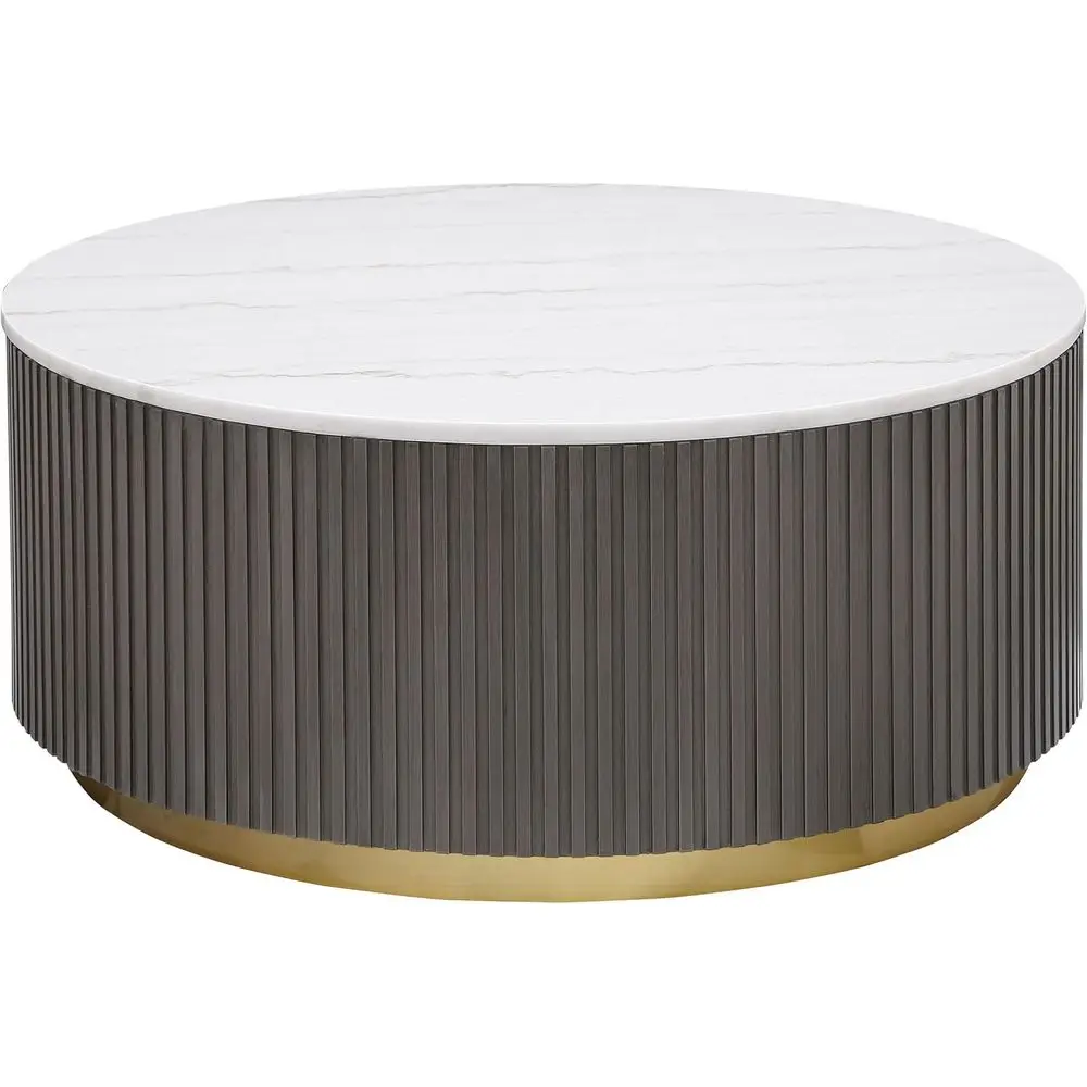 

Round Engineered Wood Coffee Table with White Marble Top and Gold Metal Leg - 35 - White and Charcoal