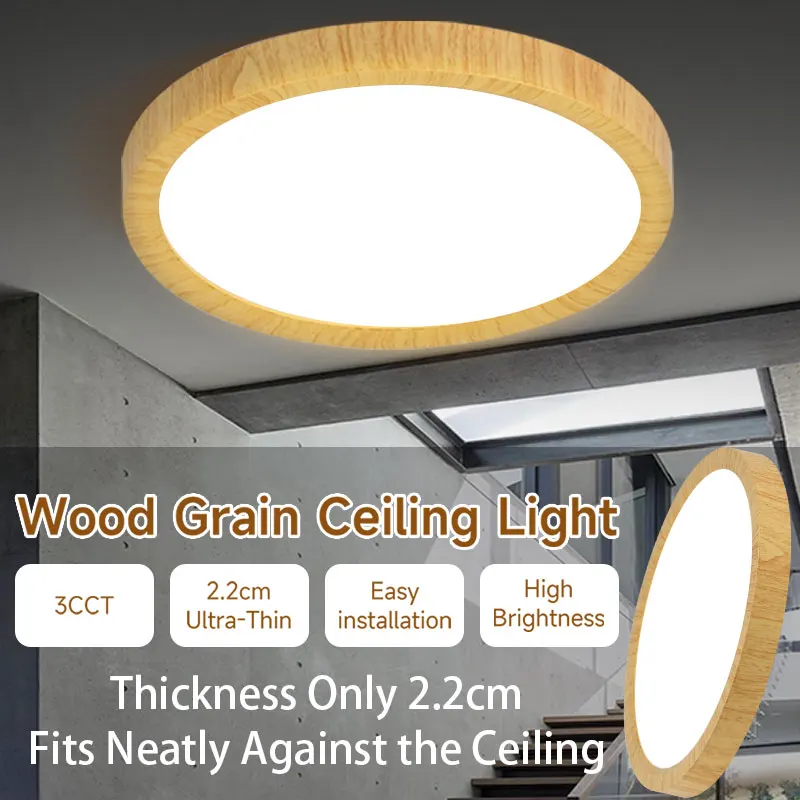 

Современный светодиодный потолочный светильник, круглый, ультратонкий, с декоративным эффектом под дерево, 220В, для спальни, столовой, гостиной, внутреннего освещения дома