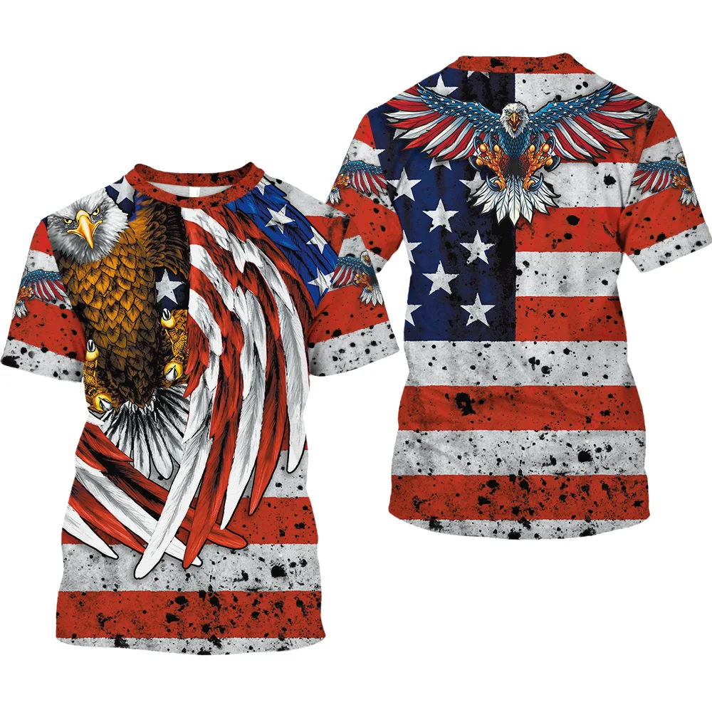 3D Graphic Printed Casual Round-neck Men's Eagle T-shirt Comfortable Summer American Flag Pullover Clothing 6XL Streetwear