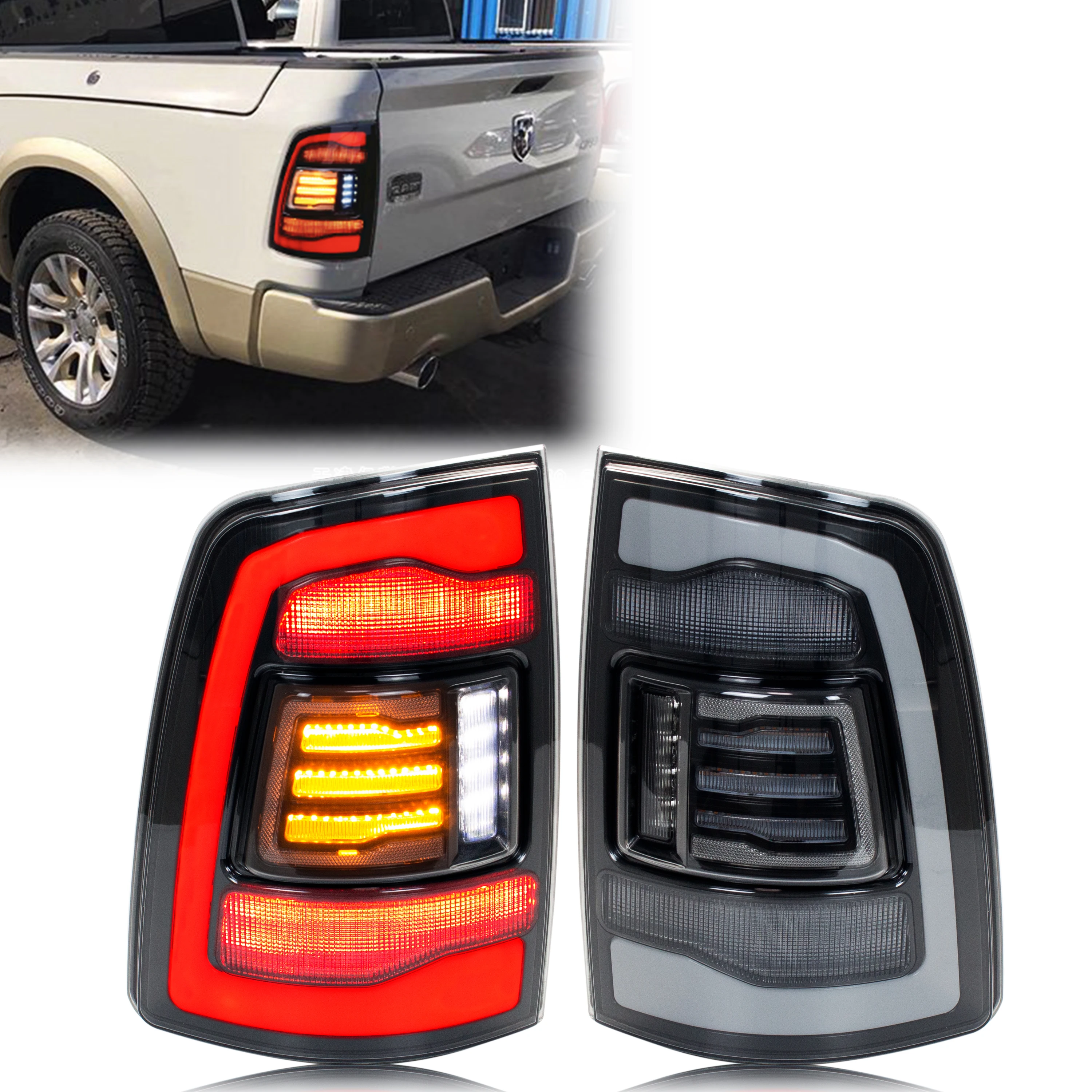 

Светодиодные задние фонари для Dodge Ram 2009-2018 1500 2500 3500 4-го поколения, желтые последовательные указатели поворота, прозрачные белые задние фонари в сборе