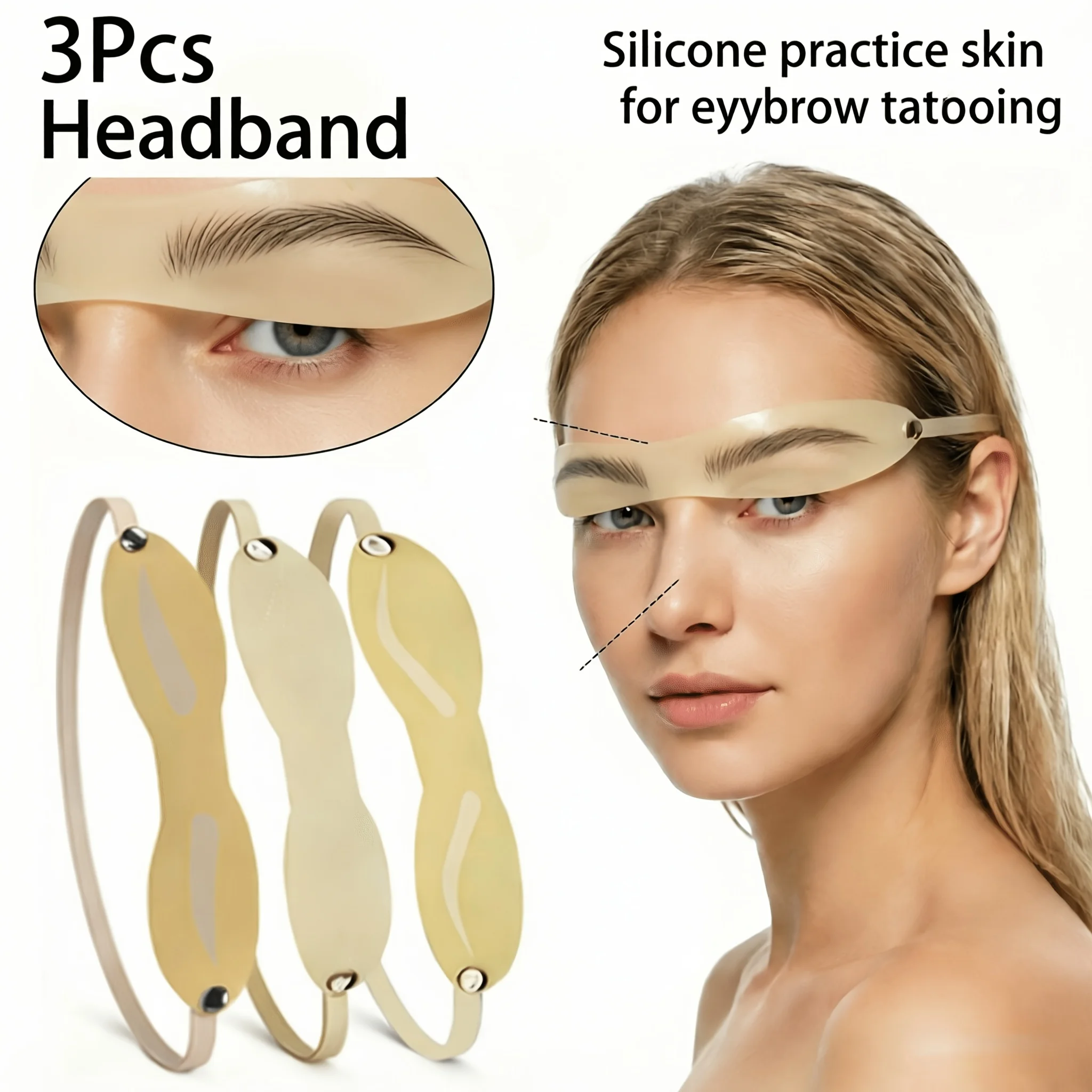 3pcs 3D Eyebrow Practice Skin Headband Wearable Silicone PMU Microblading Training Pad Realistic Tattoo Shading Mapping Tool Kit