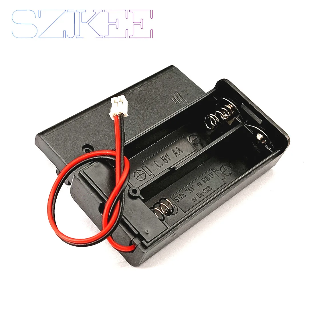 صندوق بطارية AA/AAA مع مفتاح مع غطاء مع محطة PH2.0 2 فتحات صندوق بطارية AA/AAA حامل بطارية AA/AAA 2x1.5 فولت