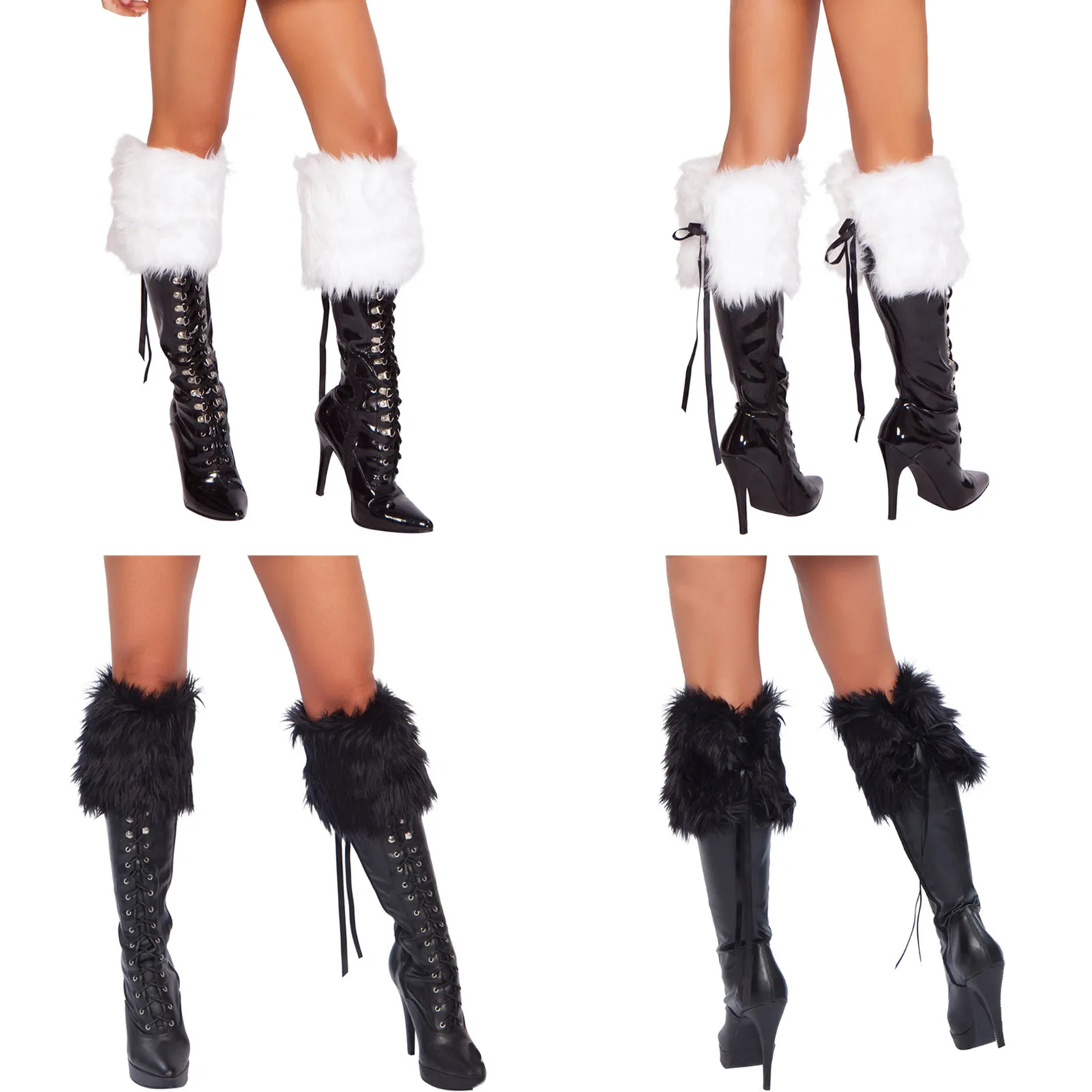 

Christmas Costumes Black White Faux Fur Leg Warmers Boot Covers Goth Solid Leg Socks Punk Hiphop Hotgirl Fashion Warm Sock