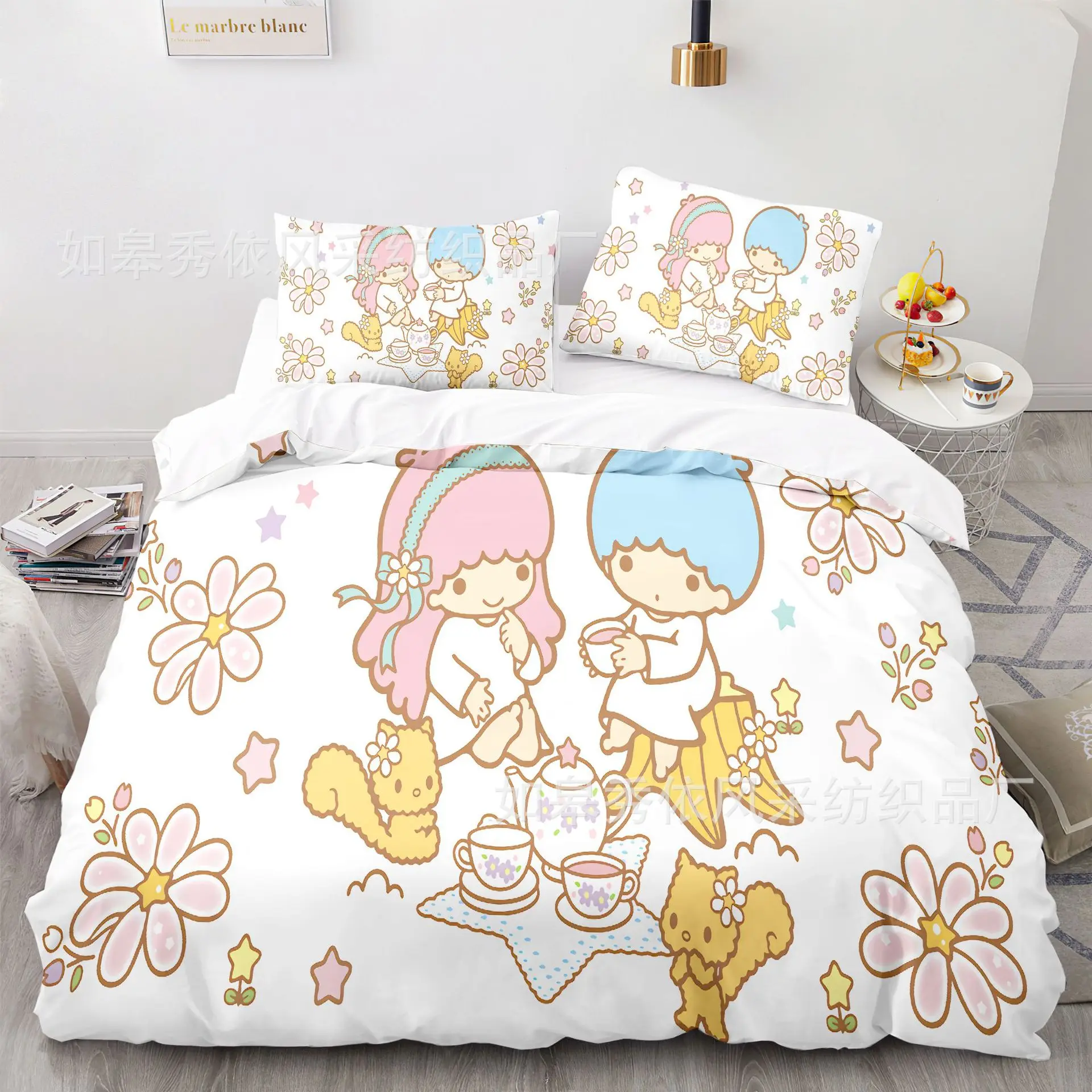 Sanrio Little Twin Stars Bedding Sets Comforter Quilt Bed Cover Duvet Cover Pillow Case 2-3 Pieces Sets Kids Adult Size