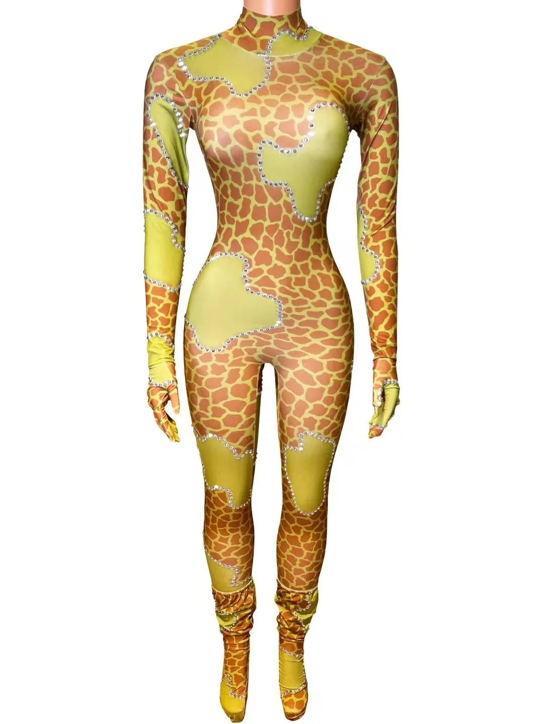 

Stage Sparkly Rhinestones Printing Jumpsuit WomenSexy Photoshoot Wear Singer Dancer PerformanceShow Stage Costume A791