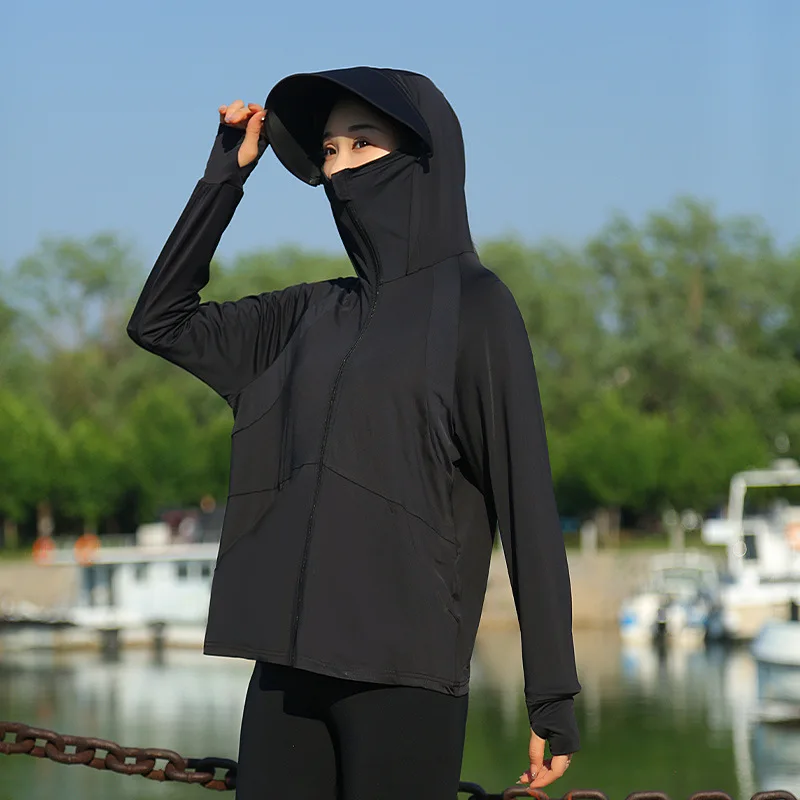 Women Hooded Sun Protection Jacket Teenage Summer UV-Proof Clothing Adult Ice Silk Hooded Sun Protection Shirt  Older Children