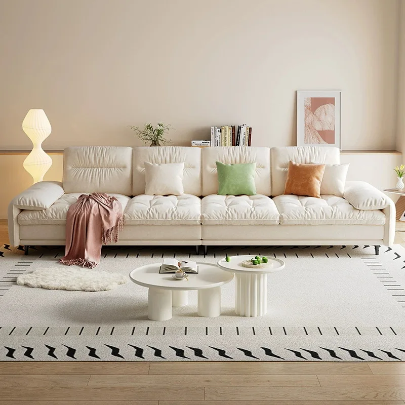 Fabric sofa large sitting deep small apartment living room straight row three-person flannel sofa