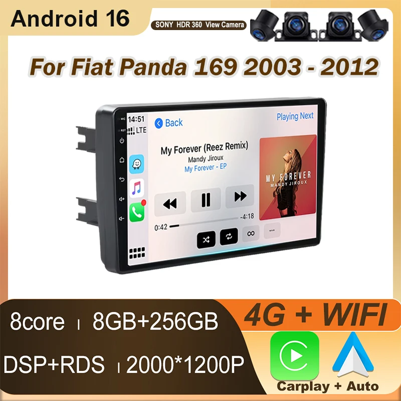 CarPlay Car Radio For Fiat Panda 169 2003 - 2012 Multimedia Car Player intelligent GPS systems Navigation Wireless QLED Screen