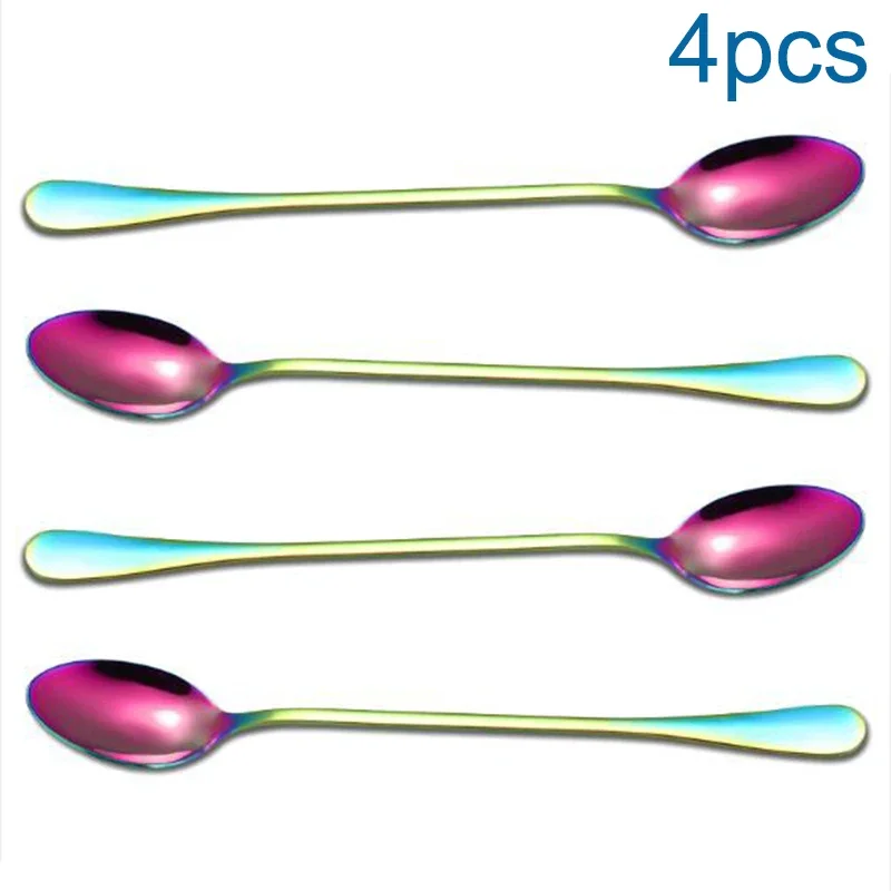 Juego de cucharas de 4 Uds., cubiertos de mango largo de acero inoxidable, vajilla para restaurante