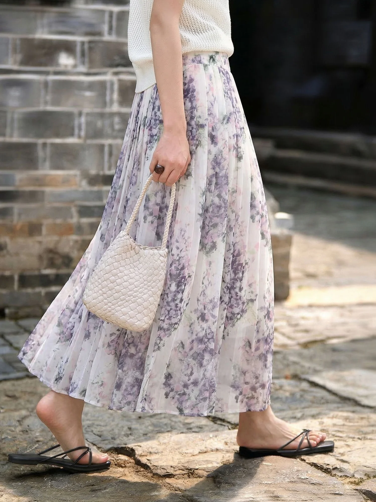 

Элегантная женская юбка миди А-силуэта с высокой талией и цветочным принтом, летняя, стройнящая, средней длины, бренд Chivirin