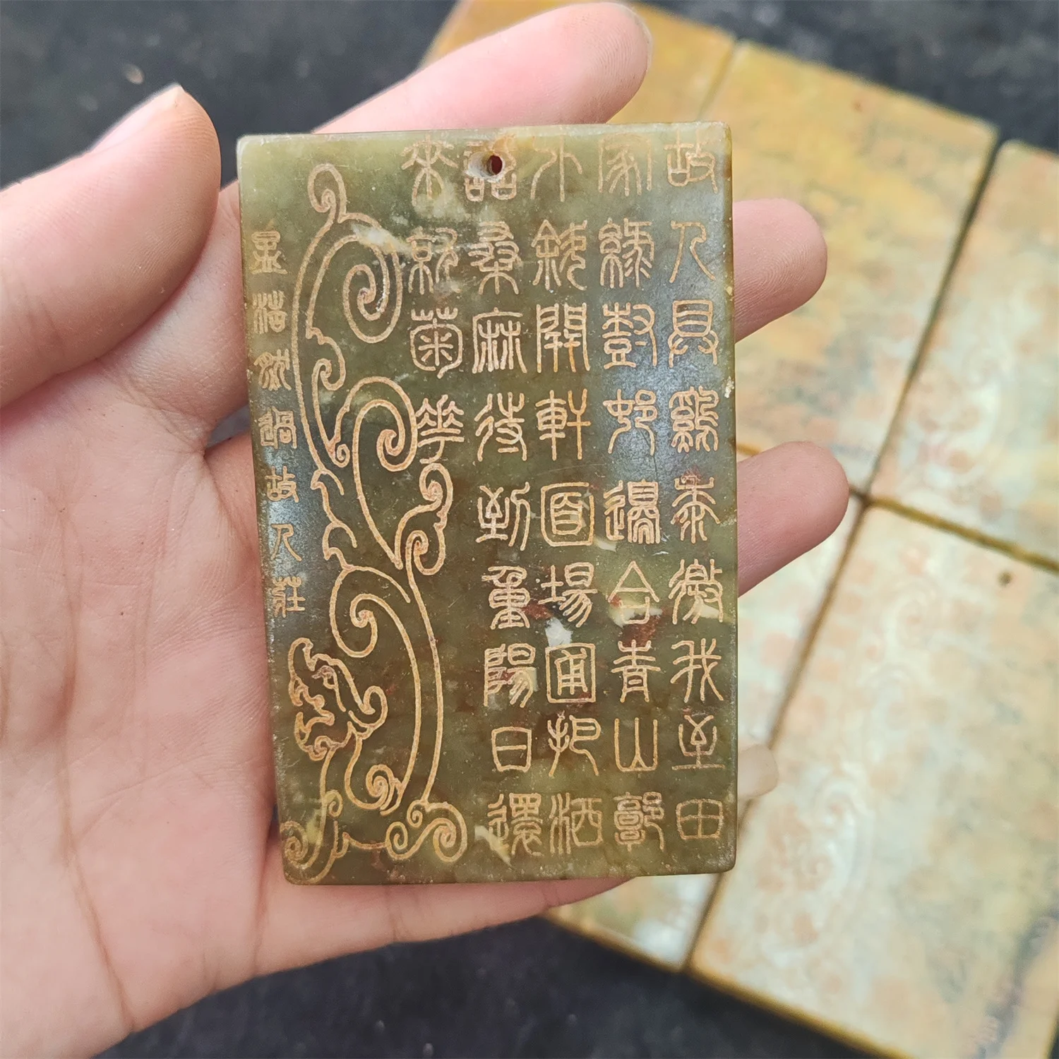 

1pcs/lot Natural Ancient Jade Pendant square Engraving ancient Chinese characters Waist pendant Craft jade Ethnic style jewelry