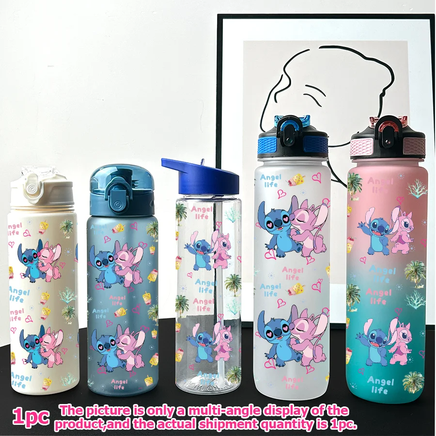 

1 шт., мультипластиковая бутылка для воды Disney Stitch Angel с принтом 23-32 унций, портативная спортивная чашка для воды, подарок на день рождения