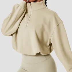 Women ’s Turtleneck Sweatshirt Sport Outdoor Zipper Loose Cropped Top Oversized Long Sleeve Running Gym