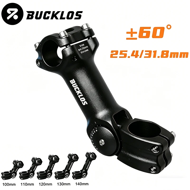 

BUCKLOS MTB Road Bike Stem Adjustable Riser Handlebar Stem 31.8/25.4mm 60 Degree Stem CNC 100-140mm Bicycle Handle Bar Power