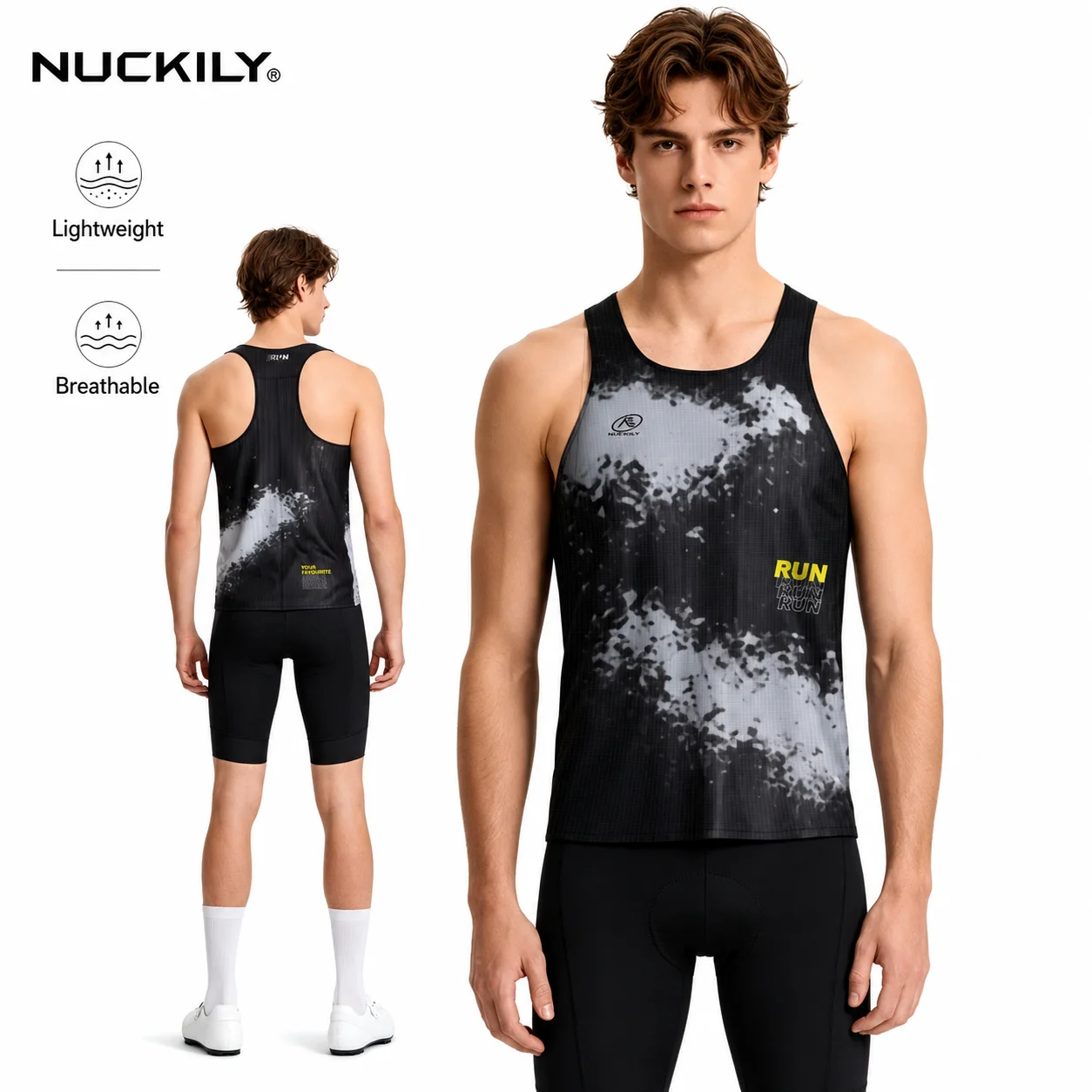 NUCKILY Men Running Singlet Quick Dry Marathon Vest Lightweight Breathable Sleeveless Tank Top Seamless Race Training Shirt