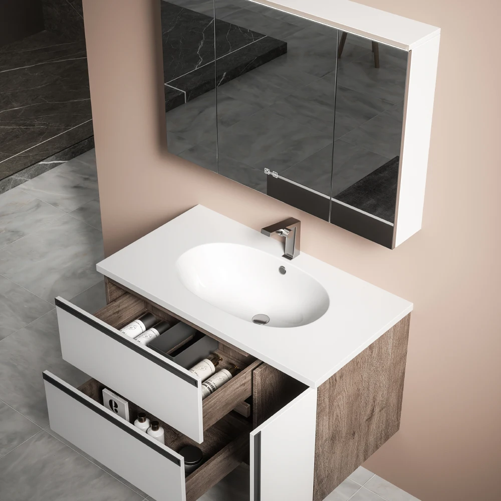 Stylish Design Modern Stainless Steel Bathroom Cabinet Waterproof Dresser with Storage Drawer Mirror Cabinet