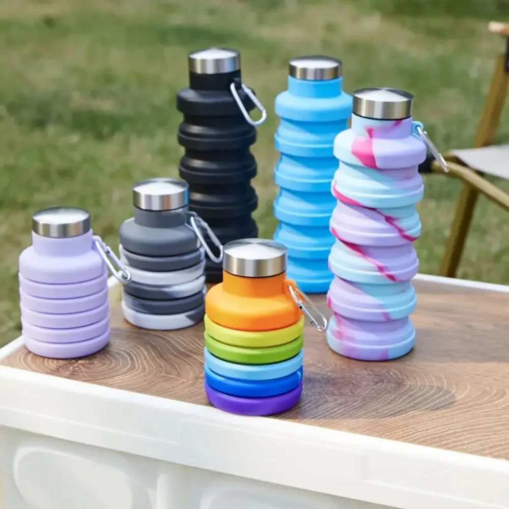 500ml Foldable Silicone Water Bottle Leakproof Collapsible Drinking Portable Lightweight Travel Camping Sports Drink Container view 4