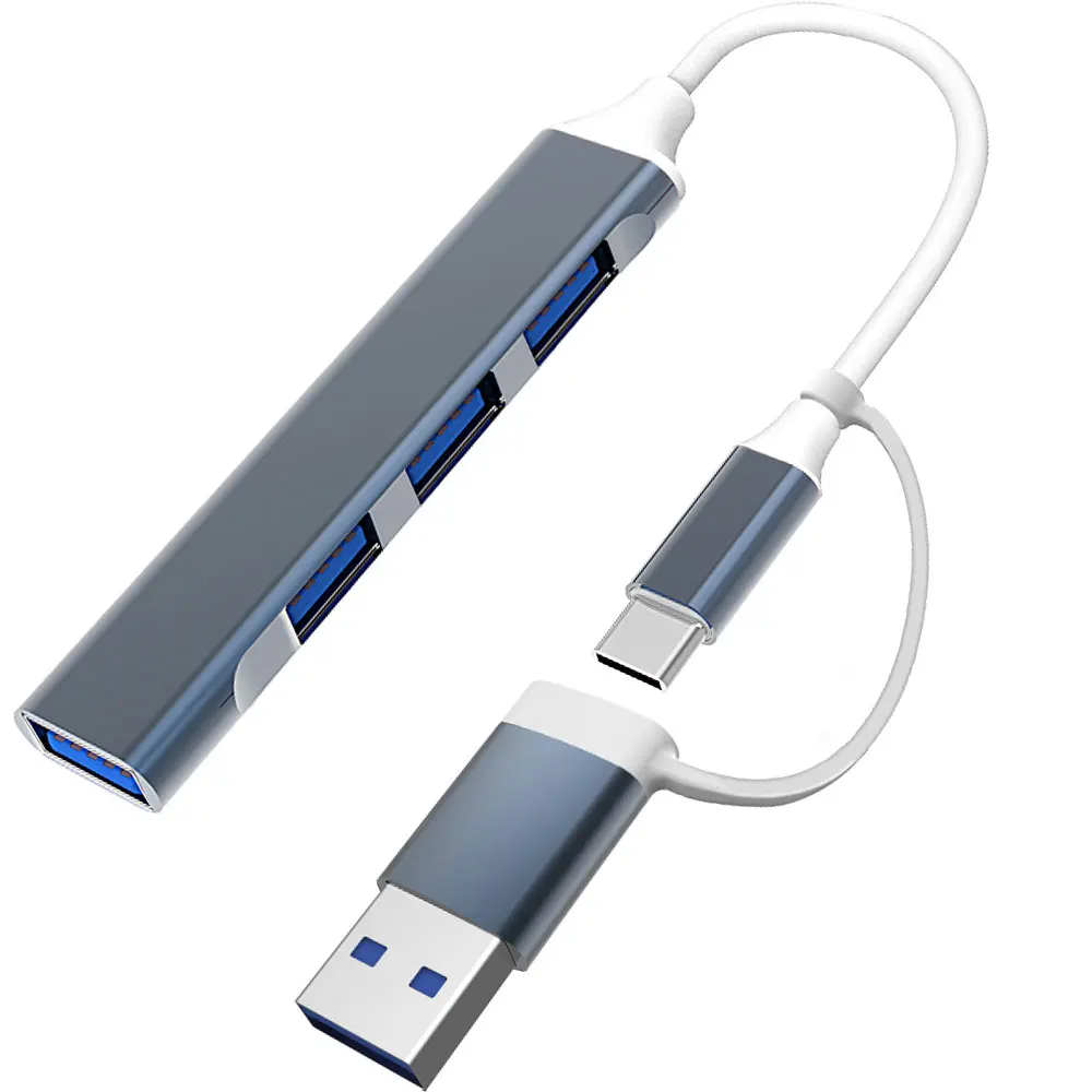 Тип C + USB-концентратор Dock 3.0 USB 3.0 2.0 Hub 4-портовый мульти-сплиттер-адаптер OTG для Lenovo HUAWEI Xiaomi Macbook из алюминиевого сплава