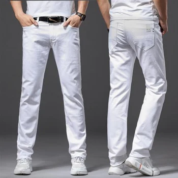 Men White Jeans Elasticity Straight Slim Fit Casual Soft Business Classic Brand Trousers Fashion Advanced Stretch Denim Pants 3